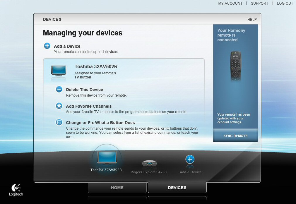 Removing a device from your Harmony account for the Harmony 300